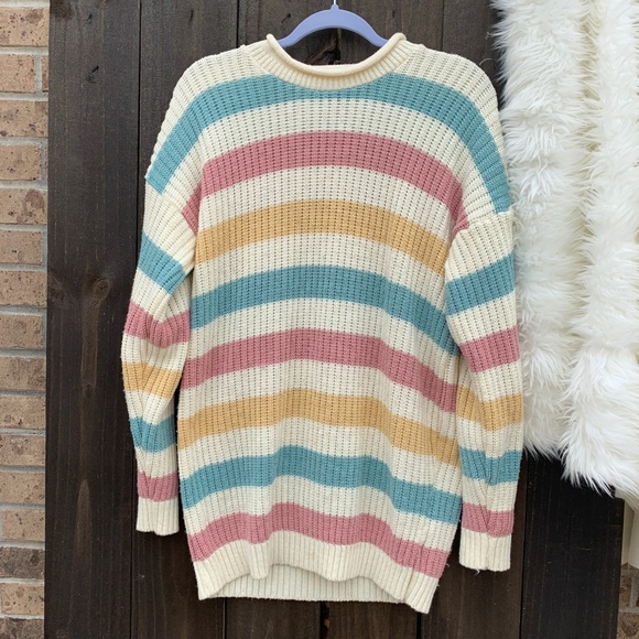 SOLD✨C.C. Hughes Pastel Striped Knit Sweater Large - Picture 2 of 5